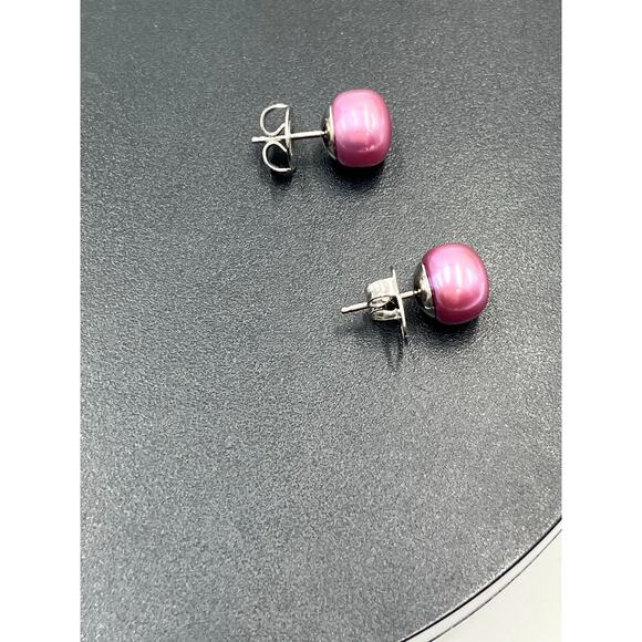Honora Magenta Purple Cultured Pearl Pierced Sterling Silver Stud Earrings 10mm - Picture 8 of 8